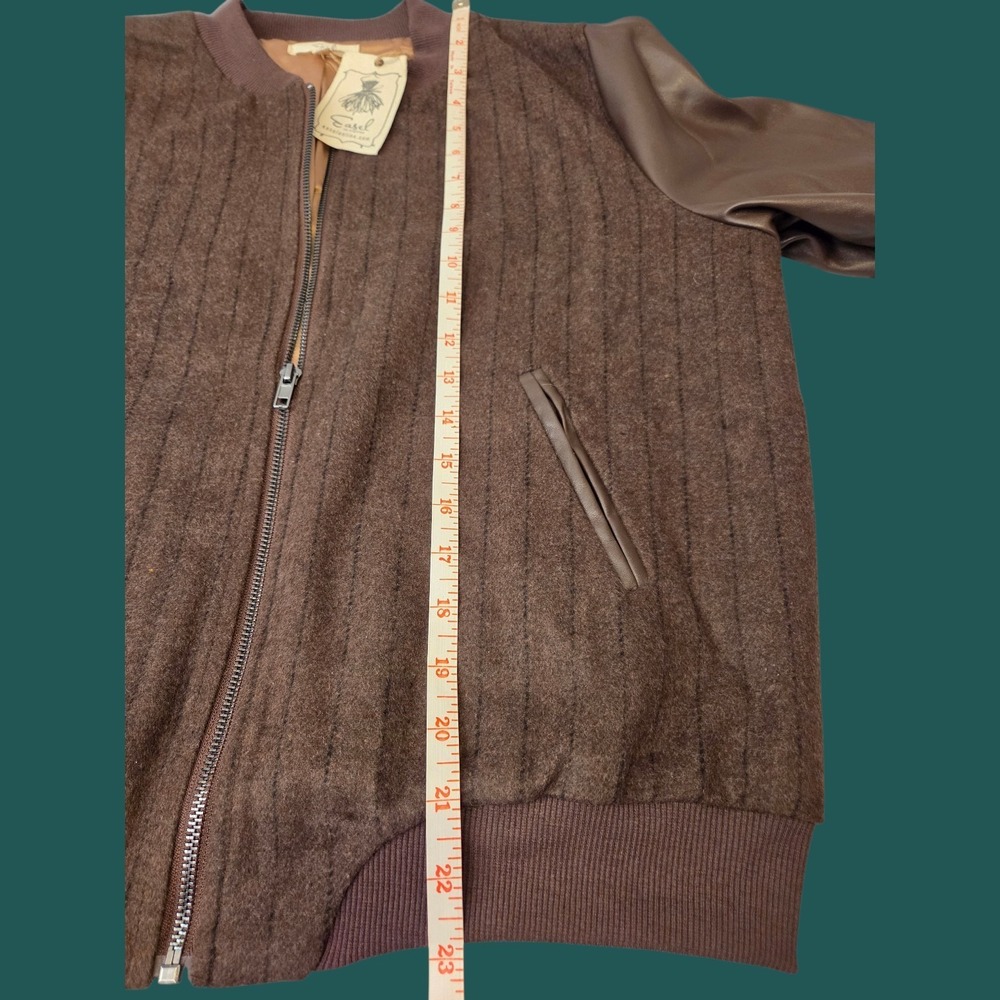 Easel Sz M (L) Vegan Leather Brown Bomber Wool Pinstripe‎ - Picture 8 of 8